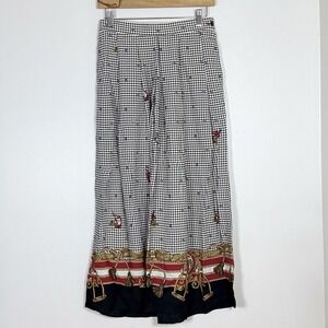 Vintage Womens Houndstooth Maxi Skirt Size 10 Black White Equestrian Horse Hunt
